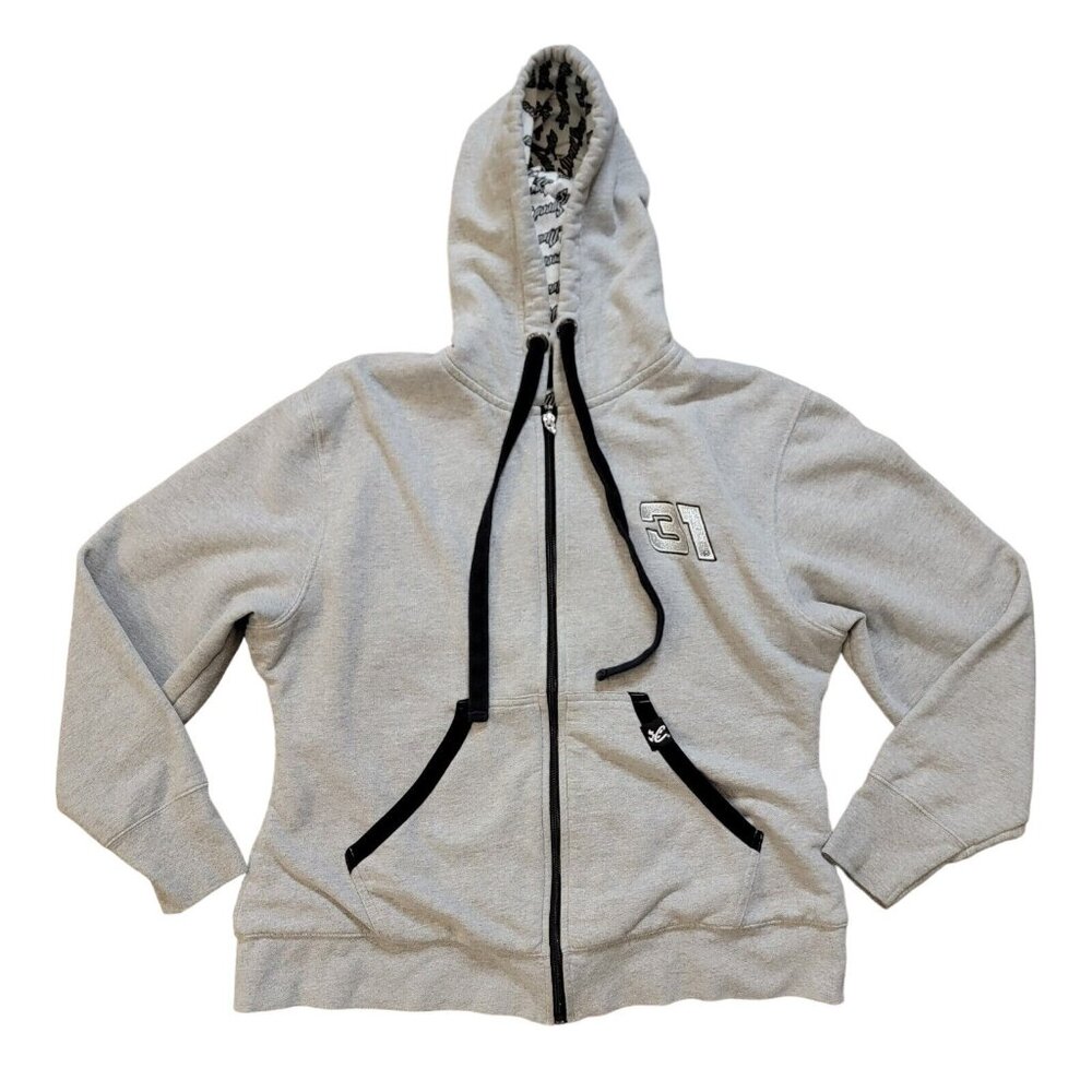 Chase Authentics Nascar Jeff Burton #31 Womens Size L Full Zip Gray Sweatshirt